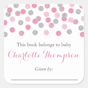 Roze en Zilveren Glitter Baby Bookplate Stickers