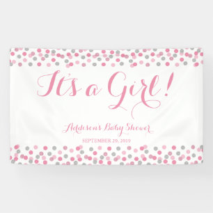 Roze en Zilveren Glitter Baby shower Banner Groot