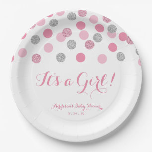 Roze en Zilveren Glitter Baby shower Papieren Bord