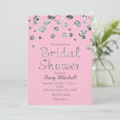 Roze en Zilveren Glitter Bruidsdouche Uitnodiging (Staand voorkant)