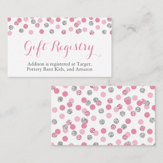 Roze en Zilveren Glitter Gift Registry Insert Kaar Informatiekaartje (Voorkant / Achterkant)