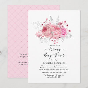 Roze en zilveren glitters bloemstuk Drive By Showe Kaart