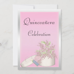 Roze en zilveren Quinceañera bloemmotief Kaart