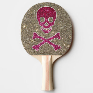 Roze en zilveren schedel Glitter Ping Pong Paddle Tafeltennisbatje