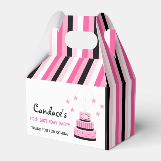 Roze en zwart 10e verjaardag Cake Party Favor Box Bedankdoosjes (Voorkant Zijde)