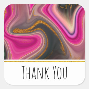 Roze en zwart Abstract met Gold Swirls Hartelijk d Vierkante Sticker