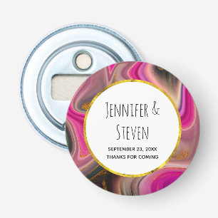 Roze en zwart Abstract met Gold Swirls Wedding Button Flesopener