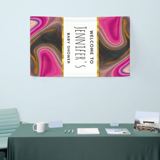 Roze en Zwart Abstract met Gouden Swirls Banner (Beurs)