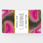 Roze en Zwart Abstract met Gouden Swirls Banner (Horizontaal)