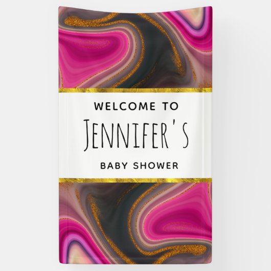 Roze en Zwart Abstract met Gouden Swirls Banner (Verticaal)