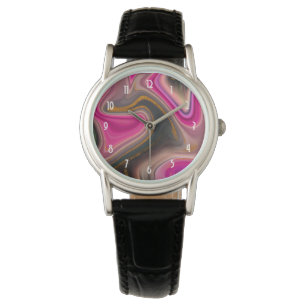 Roze en zwart, Abstract met goudziren Horloge