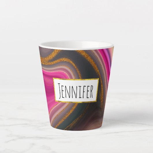 Roze en zwart, Abstract met goudziren Latte Mok (Voorkant)