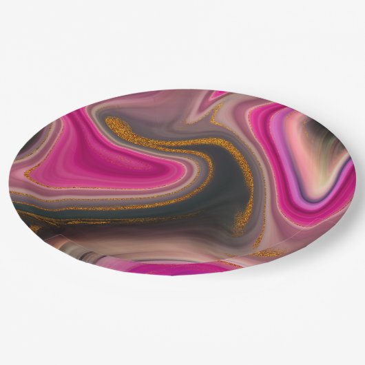 Roze en zwart, Abstract met goudziren Papieren Bordje (Gekanteld)