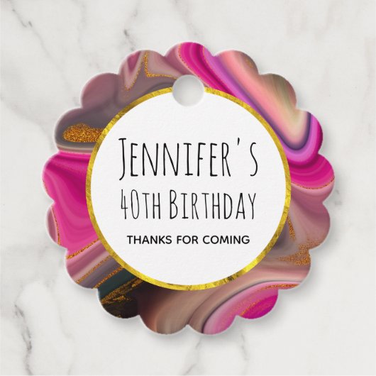 Roze en zwart, Abstract met goudziren van afgelope Bedankjes Labels (Voorkant)