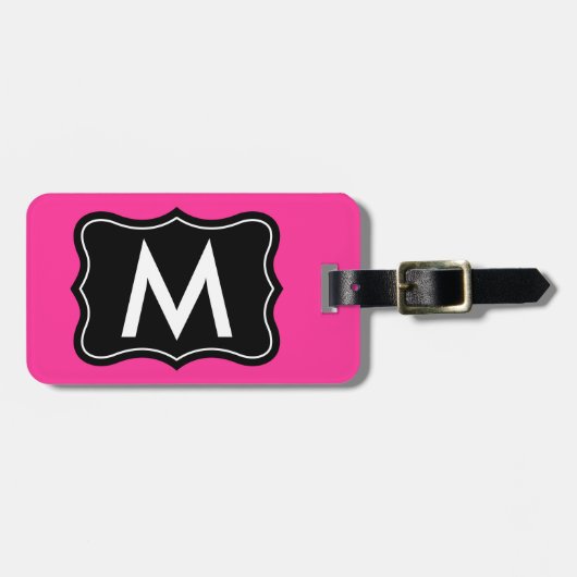 Roze en zwart bagagelabel | Monogram personalisere (Voorkant horizontaal)