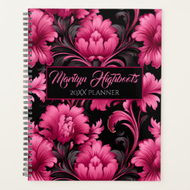 Roze en Zwart Barok Bloemenplanner Planner