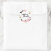 Roze en Zwart Bloemen Bruiloft Brunch Envelope Sea Ronde Sticker (Tas)