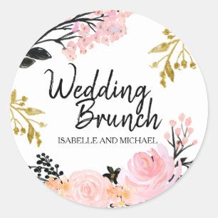 Roze en Zwart Bloemen Bruiloft Brunch Envelope Sea Ronde Sticker
