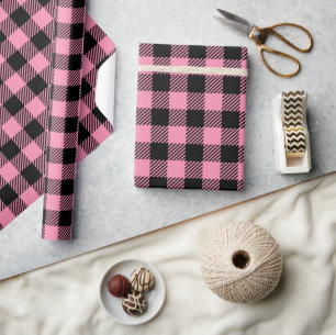 roze en zwart buffel geruit cadeaupapier