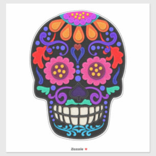 Roze en Zwart   Dag van de Doden Suiker Schedel Gr Sticker