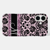 Roze en zwart Damaspatroon met monogram Case-Mate iPhone Case (Achterkant (horizontaal))