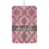 Roze en zwart Damaspatroon met monogram Luchtverfrisser (Voorkant)