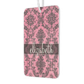 Roze en zwart Damaspatroon met monogram Luchtverfrisser (Links)