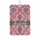 Roze en zwart Damaspatroon met monogram Luchtverfrisser (Achterkant)