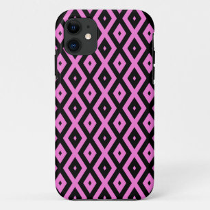 Roze en zwart diamantpatroon iPhone 11 hoesje