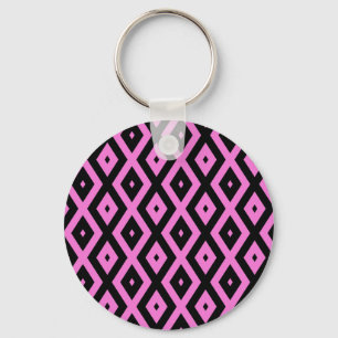 Roze en zwart diamantpatroon sleutelhanger