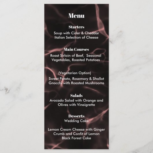 Roze en zwart gemarmerd thema menu (Voorkant)