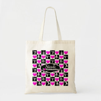 ROZE EN ZWART GEPERSONALISEERD GYMNAST ONTWERP TOTE BAG
