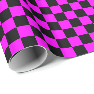 Roze en Zwart Geruit Cadeaupapier