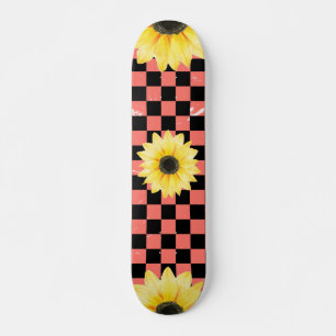 roze en zwart Geruit & Zonnebloem Skateboard