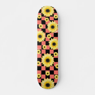 roze en zwart Geruit & Zonnebloem Skateboard