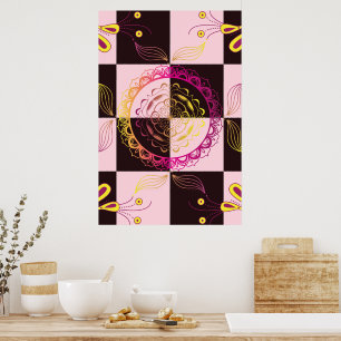 Roze en Zwart Grafische Kunst, Mystic Checkerboard Poster