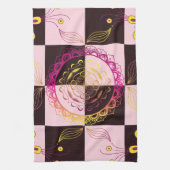 Roze en Zwart Grafische Kunst, Mystic Checkerboard Theedoek (Verticaal)