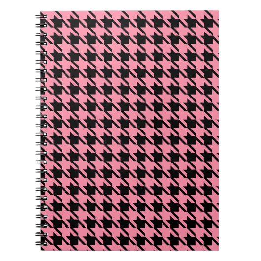 Roze en Zwart Houndstooth Notitieboek (Voorkant)