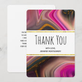 Roze en zwart met Abstracte goudzeven Bedankkaart (Voorkant / Achterkant)