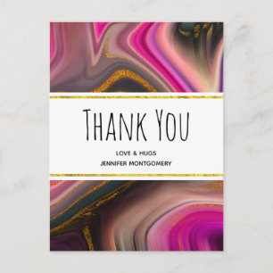 Roze en zwart met Gold Swirls Abstract Hartelijk d Briefkaart