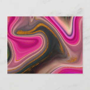Roze en Zwart met Gouden Wervelingen Abstract Briefkaart