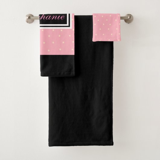Roze en zwart met sterren badhanddoek set bad handdoek (Insitu)