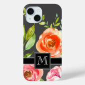 Roze en zwart met Waterverf bloemen en monogram Case-Mate iPhone Case (Achterkant)