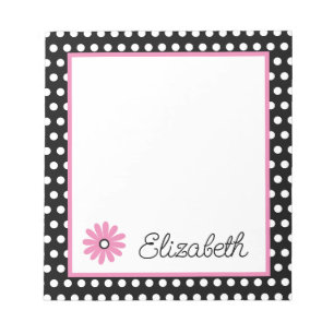 Roze en Zwart Met Witte Polka Dots Gepersonaliseer Notitieblok