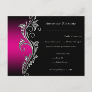  Roze en Zwart met Zilver Swirl RSVP Kaartje