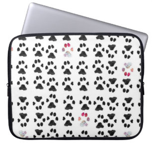 Roze en zwart Minimal Paw Print Patroon Laptop Sleeve