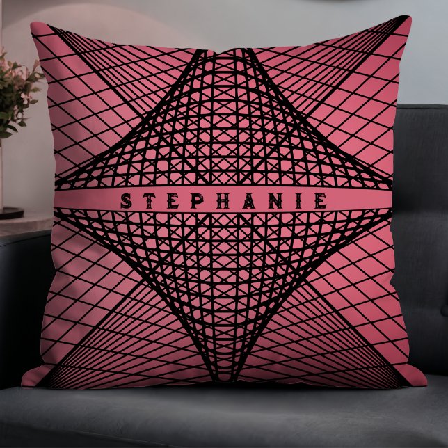 Roze en Zwart Modern Abstract Geometrisch Kussen (Creator heeft geüpload)