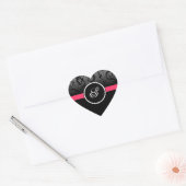Roze en Zwart Monogram Hart Damast Stickers (Envelop)