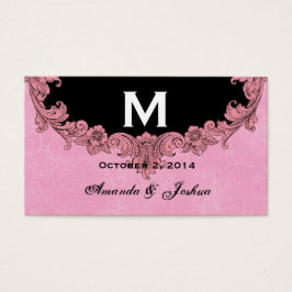 Roze en Zwart  Monogram Huwelijksgunst V30 Visitekaartjes