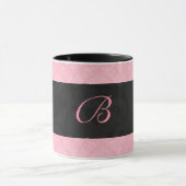 Roze en zwart Monogrammed Vrouwelijke Damask Mok (Midden)